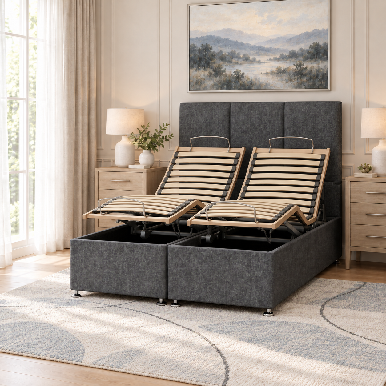 Marlow Electric Adjustable Divan Bed with Three-Panel Headboard