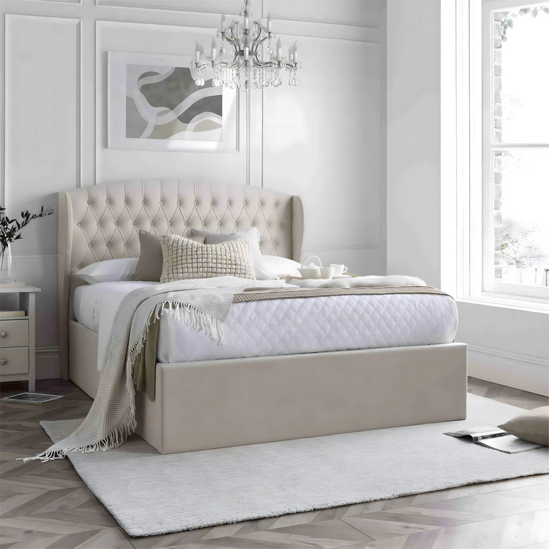 Arden Natural Velvet Ottoman Bed