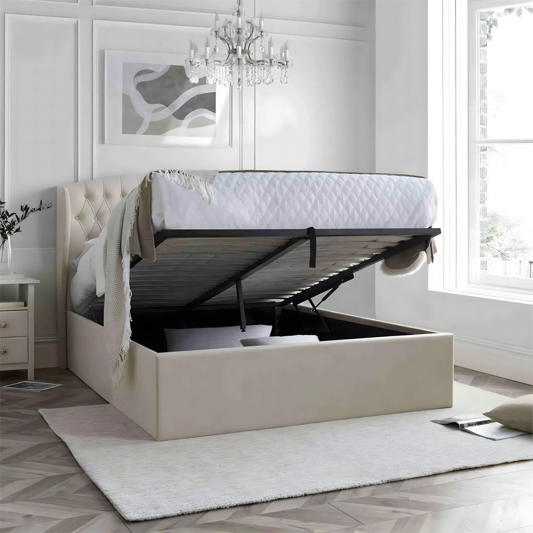 Arden Natural Velvet Ottoman Bed