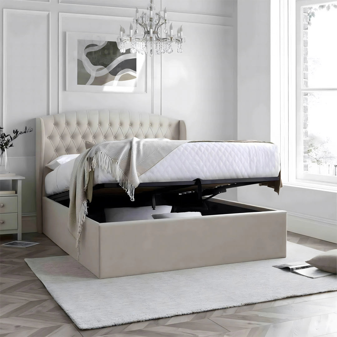 Arden Natural Velvet Ottoman Bed