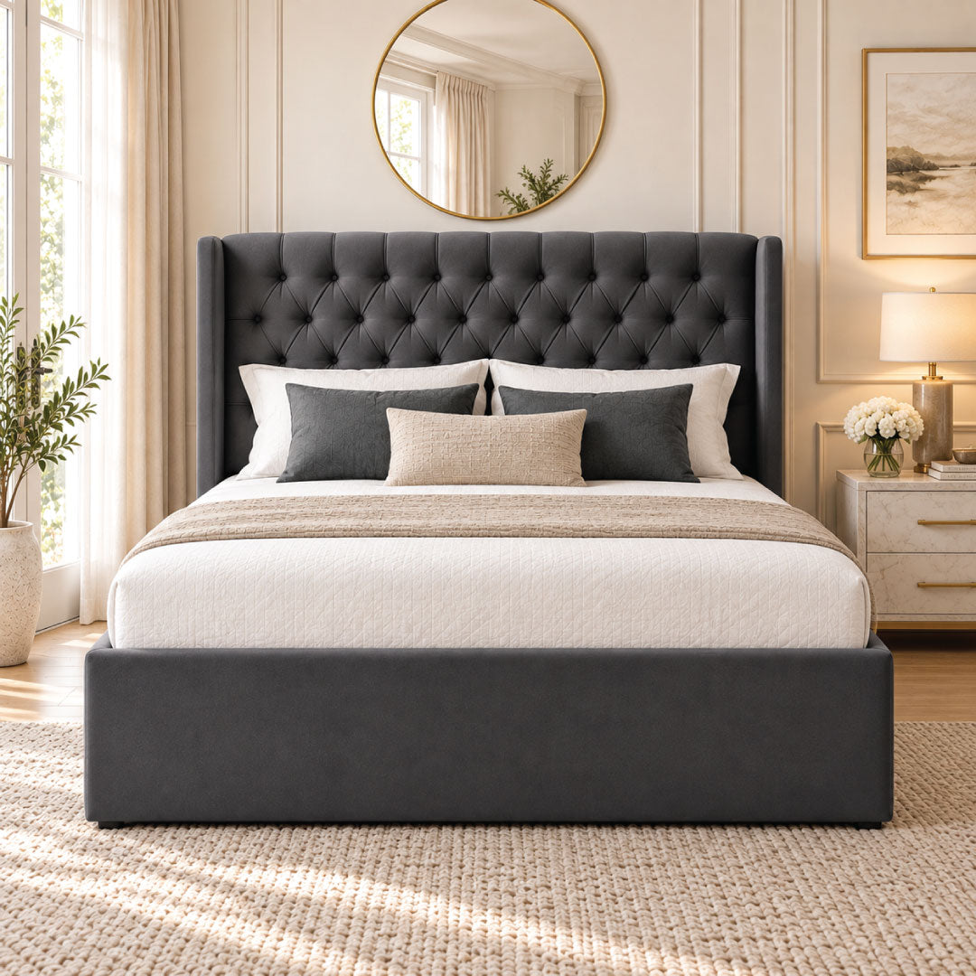 Arden Grey Velvet Ottoman Bed