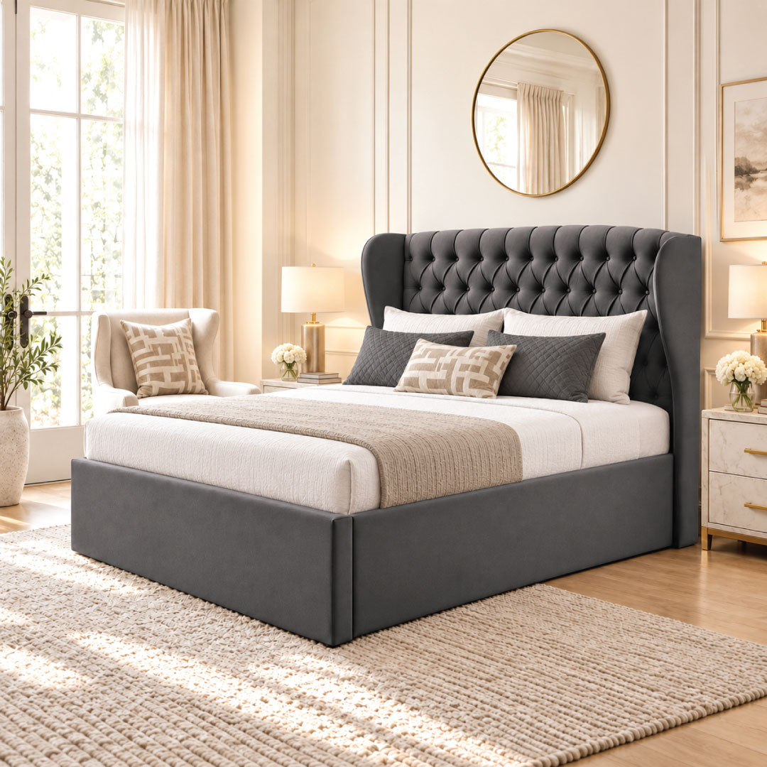 Arden Grey Velvet Ottoman Bed