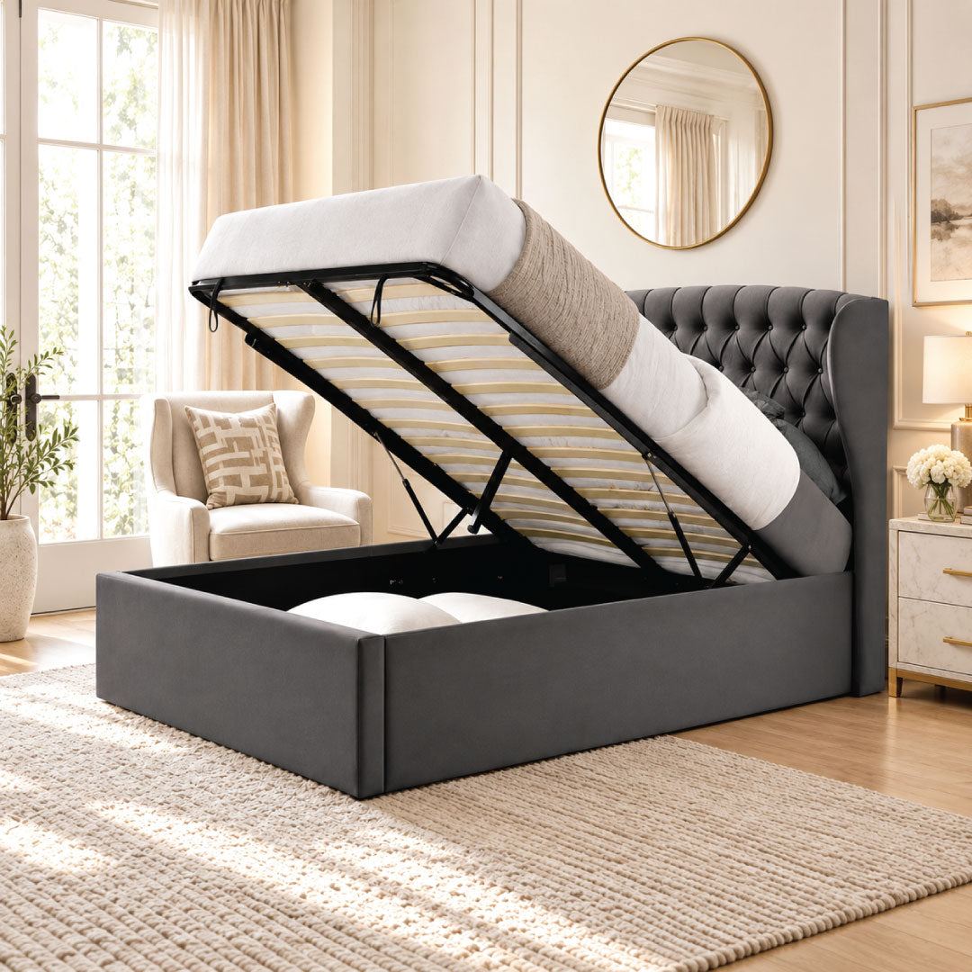Arden Grey Velvet Ottoman Bed