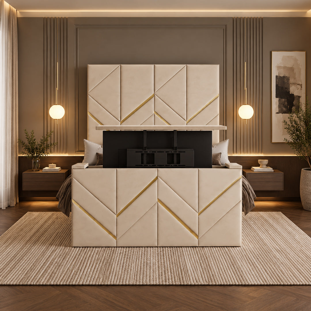 Balmoral Upholstered TV Bed Frame with Geometric Headboard