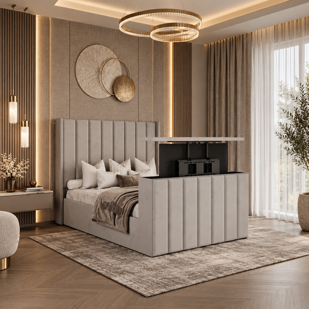 Lancaster Upholstered TV Bed Frame with Wingback Headboard