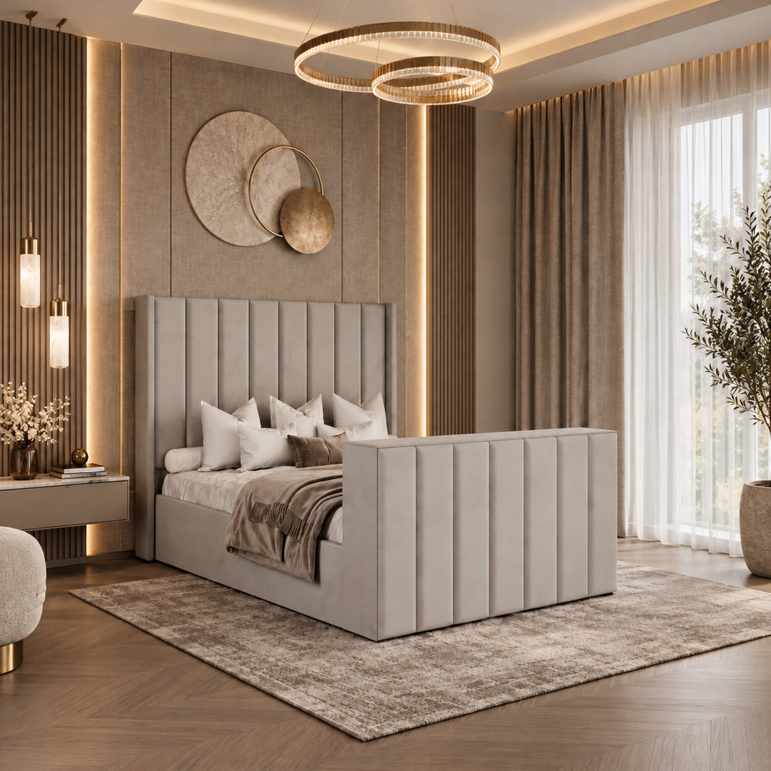 Lancaster Upholstered TV Bed Frame with Wingback Headboard