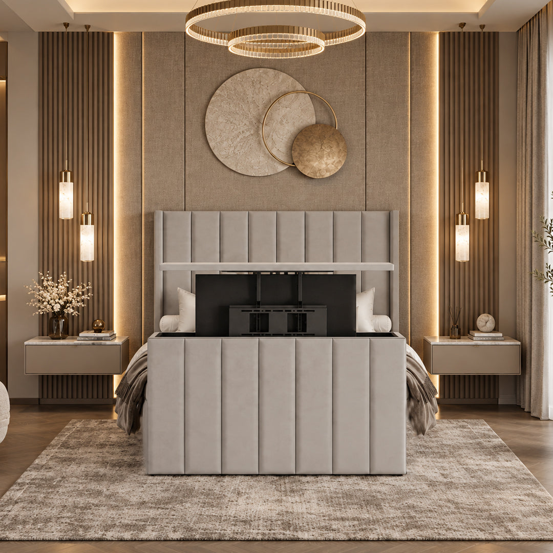 Lancaster Upholstered TV Bed Frame with Wingback Headboard