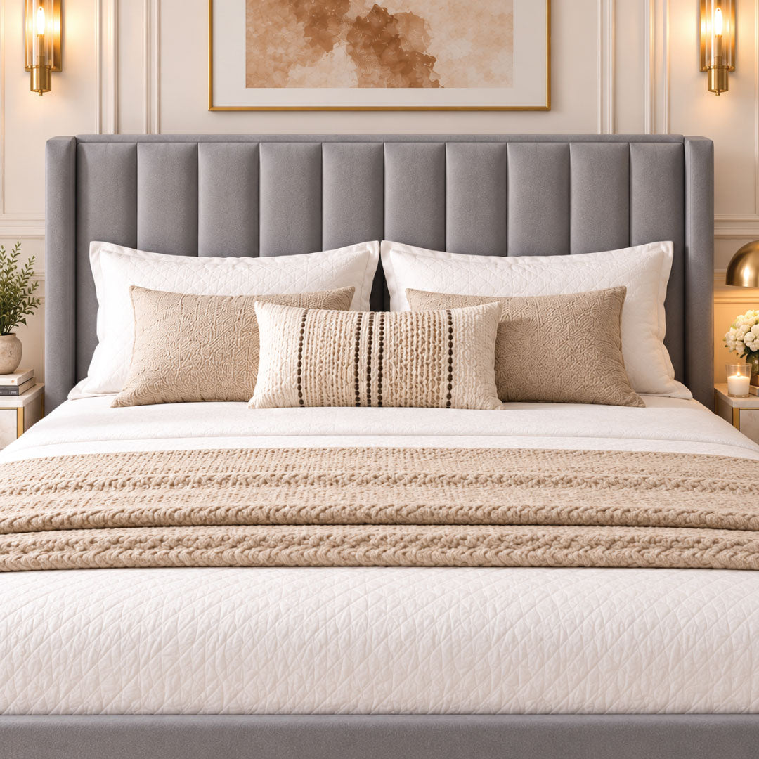 Nolan Grey Velvet Ottoman Bed