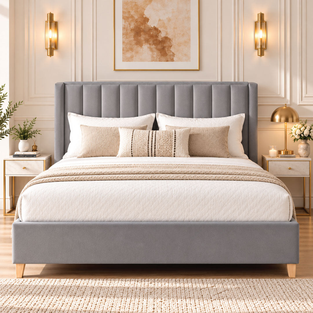 Nolan Grey Velvet Ottoman Bed