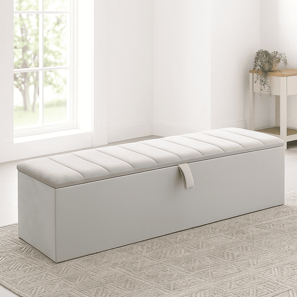 Super Beds 2026 Sapphire Velvet Lid Ottoman Storage Box
