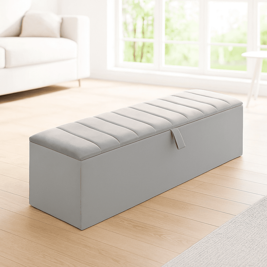 Super Beds 2026 Sapphire Velvet Lid Ottoman Storage Box